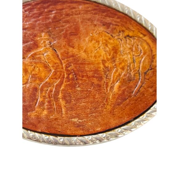 Vintage Embossed Leather Belt SilverTone Rodeo Roper Buckle 1970s Western Cowboy - Picture 6 of 8